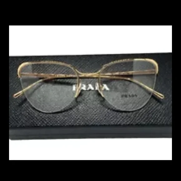 PRADA VPR 60U 5AK-1O1 Gold Authentic 53mm Semi-Rimless Eyeglasses New Women’s - Picture 9 of 9